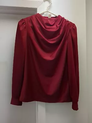 Vintage Satin Maroon Blouse With Button Accent Small • $0.99