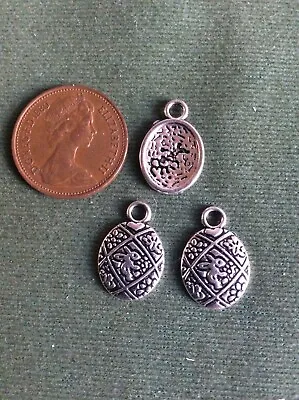 10 Easter Egg Charms With Bunny & Flowers (Type X) - Antique Silver • £2.95