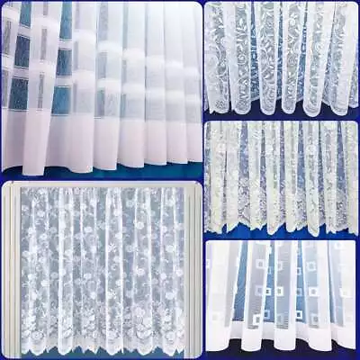 White Lace Window Net Curtains Rod Slot Ready To Use Sold By The Metre 11 Drops • £38.12