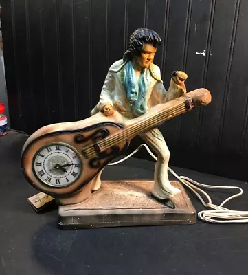 Vintage Landshire Clock Working Chalkware Elvis Bust With Guitar Mantel Clock • $225