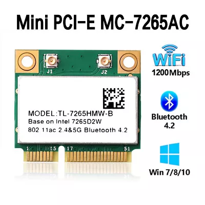 Dual Band Mini PCI-E WiFi Card Wireless-AC 1200Mbps 7265AC Bluetooth 4.2 Module • $12.99