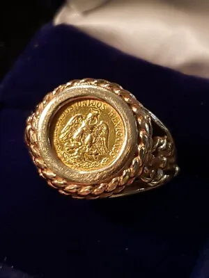 14k Gold Rope Ring. Includes A Mexican 2 Peso Gold Coin 0.0482 Troy Oz. (RK-494) • $675