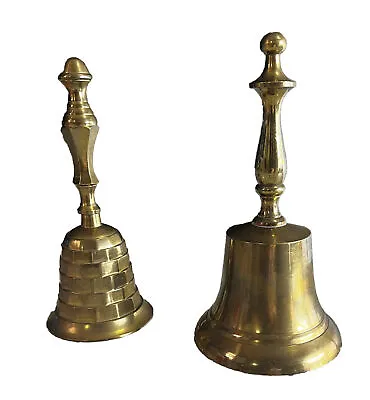 Vintage Pair Of Brass Bells Large Hand Bells 7” & 6.5” Tall Both Work Excellent • $27.50