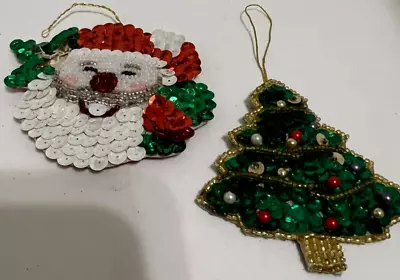 Vintage Christmas Ornaments Handmade Sequins And Small Colorful Beads • $14.97