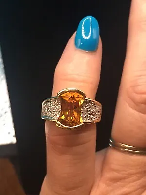 #2338 Laura Ramsey Citrine And Diamond Ring 14K Solid Gold  Size 5.75 • $699.99