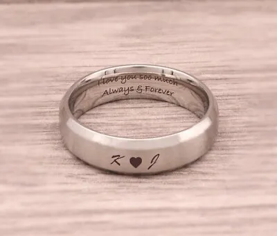 TITANIUM Personalised Engraved Name Text Date Silver Ring Unisex 6mm Wide Gift • £4.99