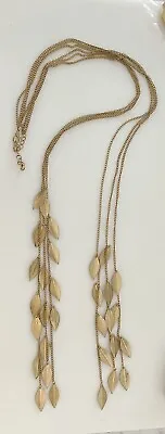 $12 • Buy Vintage Gold Tone Chain Lariat  Necklace Falling Leaf Tassels  44”