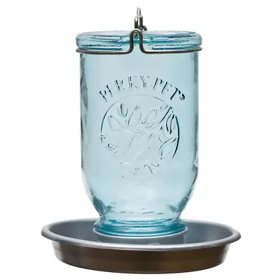 NEW Mason Jar 32 Oz Seed Feeder Bird Waterer Decorative Hanging Glass Blue • $19.81