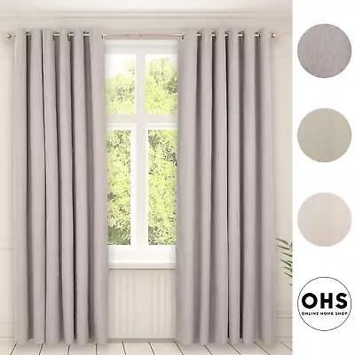 Pair Of Eyelet Blackout Curtains Woven Ready Made Ring Top Thermal Texture Thick • £23.99