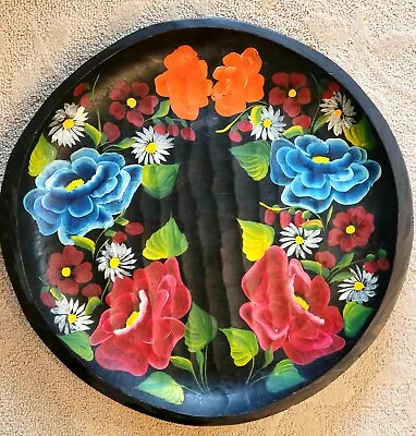 Vntg Lg Mexican Wood Folk Art Batea Tray Wall Decor Hand Painted Multi-color 🌼  • $40