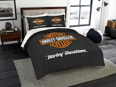 Harley-Davidson With Motorcycles Logo On The Black Duvet Cover Set (4pcs) • $69.99