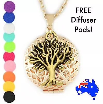 Gold Tree Of Life Aromatherapy Essential Oil Diffuser Locket Pendant Necklace  • $11.95