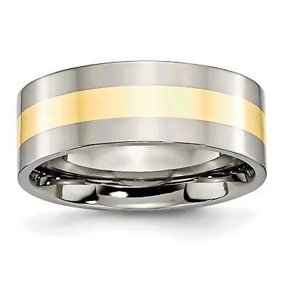 Titanium 14K Gold Inlay 8mm Wedding Ring Band Sz 8.5 • $142.72