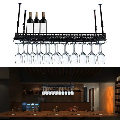 Ceiling Mount Metal Wine Rack Storage Shelf Glass Holder Hanging Kitchen/Bar • $101.65