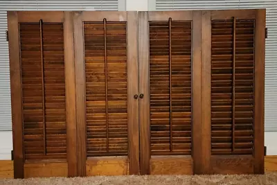 Vtg Wood Wooden Folding Louver Interior Window Shutters Shabby Rustic • $84.99