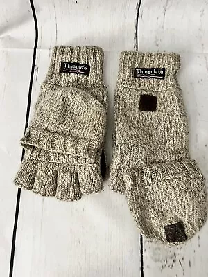 Thinsulate Sweater Knit Convertible Fingerless Mitten Glove Men's One Size Beige • $6.95