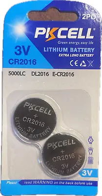 2 PCS CR2016 PKCELL Battery 3V Lithium High Capacity 75mAh • £1.49