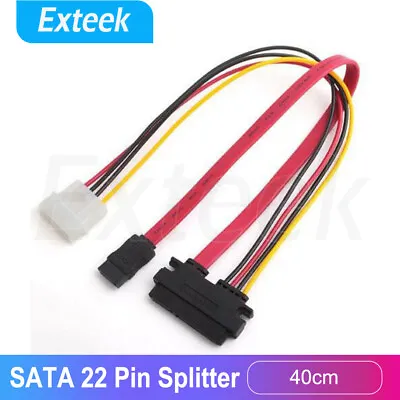 $5.59 • Buy 40cm SATA 7+15 22 Pin Splitter Cable Hard Drive Data 4 Pin Power Supply Adapter