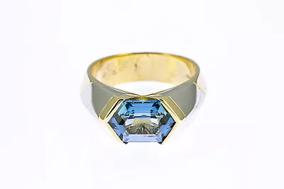 Marina B Blue Topaz Signet Band 18K 750 Yellow & White Gold Ring Size 6 1/4 • $2499.99