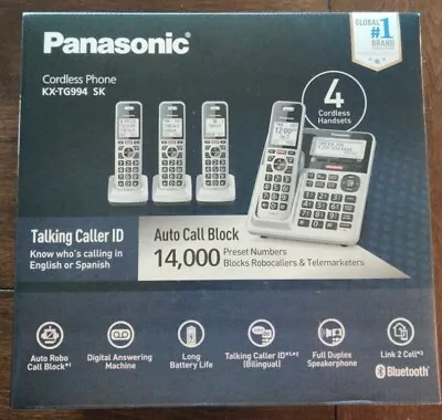 ⭐NEW⭐ Panasonic KX-TG994SK Bluetooth Link 2-Cell Cordless Phone W/4 Handsets • $67.99
