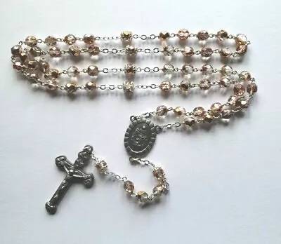 Vtg New Rosary Beads Crystal Glass Mary Jesus Pieta Medal Crucifix Pewter  • $18