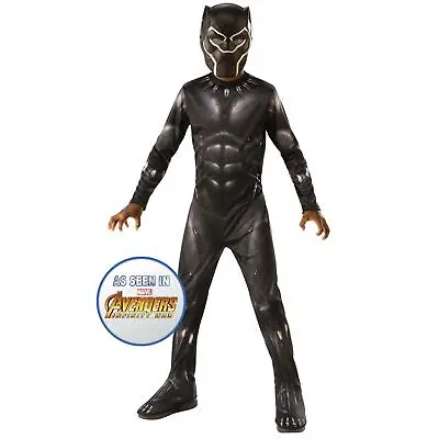 Children's Black Official Marvel Black Panther Superhero Jumpsuit Mask Costume • £22.24