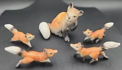 5- Mama Fox And Babys Miniature Figurines. Bone China Excellent Condition  • $24.99