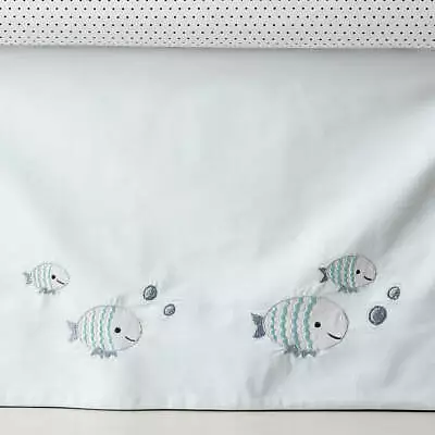 Crate & Barrel Under The Sea Crib Skirt Cotton Blue $69 Nwt! • $29.99