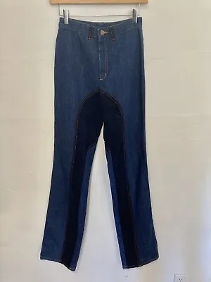 Vintage 1970’s Chemin De Fer Jeans High Waisted Dark Blue Denim/Corduroy 25 X 37 • $178
