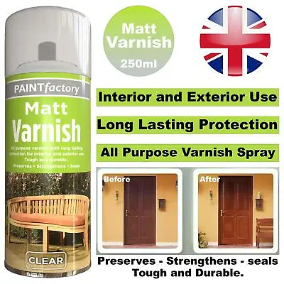 Clear Matt Varnish Spray All Purpose Exterior Interior Aerosol Can 250ml • £5.29