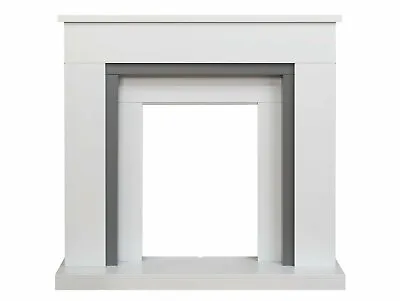 Electric White Grey Fireplace Modern Surround Set Hearth Back Panel Bnib • £299