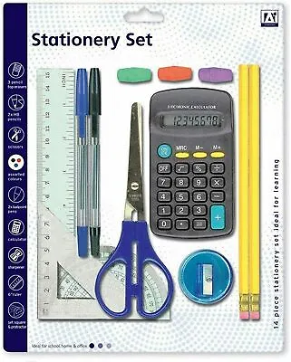 £4.99 • Buy SCHOOL STATIONARY 14PC MATHS SET PEN RULER PENCIL CALCULATOR STATIONERY Compass