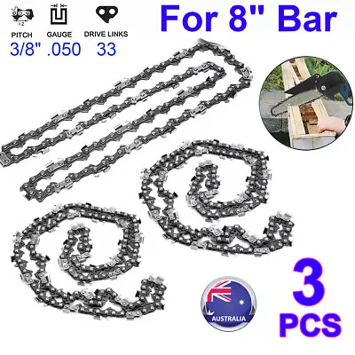 3X 8'' Inch Chainsaw Chain 3/8LP 33 Link 0.050 Replacement Saw For Ozito EPP-750 • $19.39