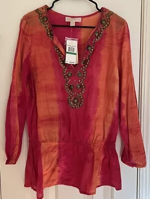 NWT Michael Kors Beaded / Sequin Tie Dye Tunic Size Large 100% Cotton • $25