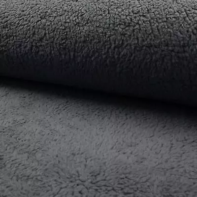 Cotton Teddy Sherpa Fleece Fabric Material - DARK GREY • £7.99