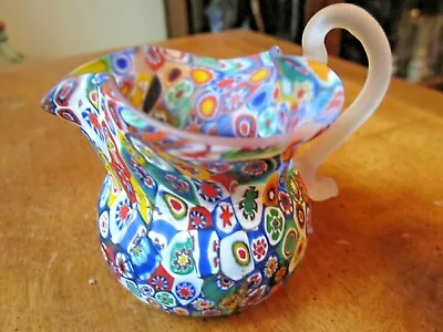 Murono Millefiori Pitcher Small Multi Colored Pitcher W/ruffled Edges & Frosted • $42.99