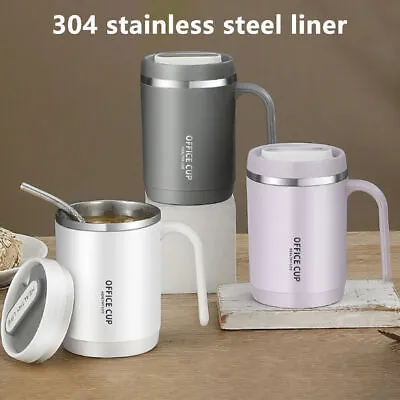 500ml Insulated Coffee Mug Travel Cup Thermal Stainless Steel Flask With Straw • £7.59