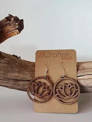 Wooden Earrings Lotus Flower Laser Cut B5 • $20