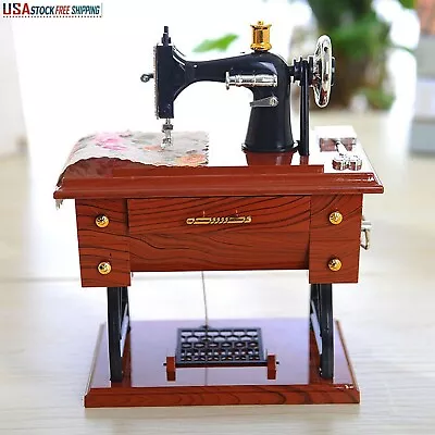 Vintage Mini Sewing Machine Retro Music Box Gift Table Decoration Decoration Toy • $14.99