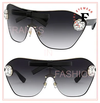 MIU MIU MU68US Black Crystal Gem Leather Bow Embellished Sunglasses 68U Limited • $278.64