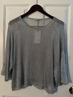 NWT Zara Medium Silver Sheer Short Sleeve Shirt Drop Shoulder Party Anniversary • $27