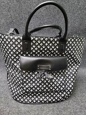 Vera Bradley Tote Bag Tassel Black White Geometric Pattern Large XL Shoulder P9 • $37.49
