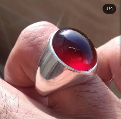 Solid 925 Sterling Silver Natural Red Garnet Gemstone Bohemian Signet Men's Ring • $45.36