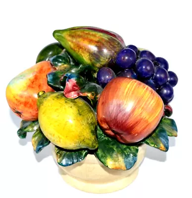 Italian Majolica Centerpiece Mixed Fruit Hand Painted Italy Art Ceramic Bowl 8'' • $75