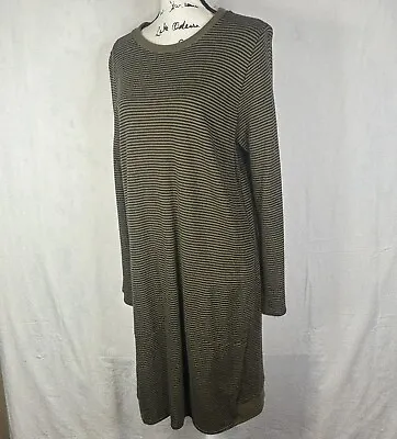 J. Jill Dress Womens Large Sweater Olive Green Black Stripe Long Sleeve Crew • $20.70
