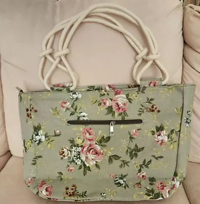 NEW Farmhouse Is My Style Sage Green Floral Rose Shoulder Tote Bag Purse 18 X 11 • $19.99
