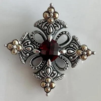 🦋 Barbara Bixby Garnet Maltese Cross Sterling Silver 18K Gold Enhancer Pendant • $363.99