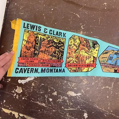 VTG FULL SIZE LEWIS & CLARK CAVERNS MONTANA PENNANT Jeep Train PARADISE ROOM • $18