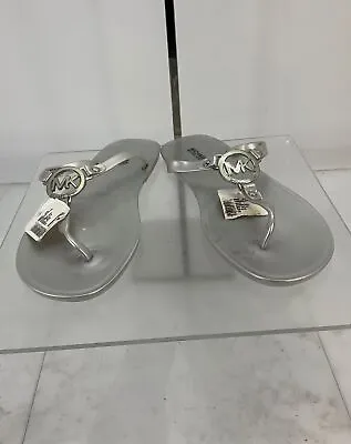 MICHAEL Michael Kors Silver Jelly T-Strap Flat Thong Sandals 10M • $10