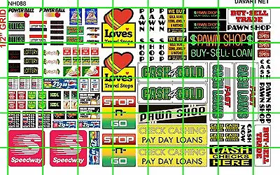 NH088 DAVE'S DECALS 1/2 Set N SCALE BIZ SET PAWN SHOP TRUCK STOP STORE SIGNAGE • $4.94